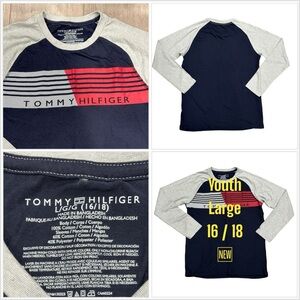Tommy Hilfiger Brand Boys Kids Youth YL Large 16/18 Long Sleeve T-Shirt Blue New